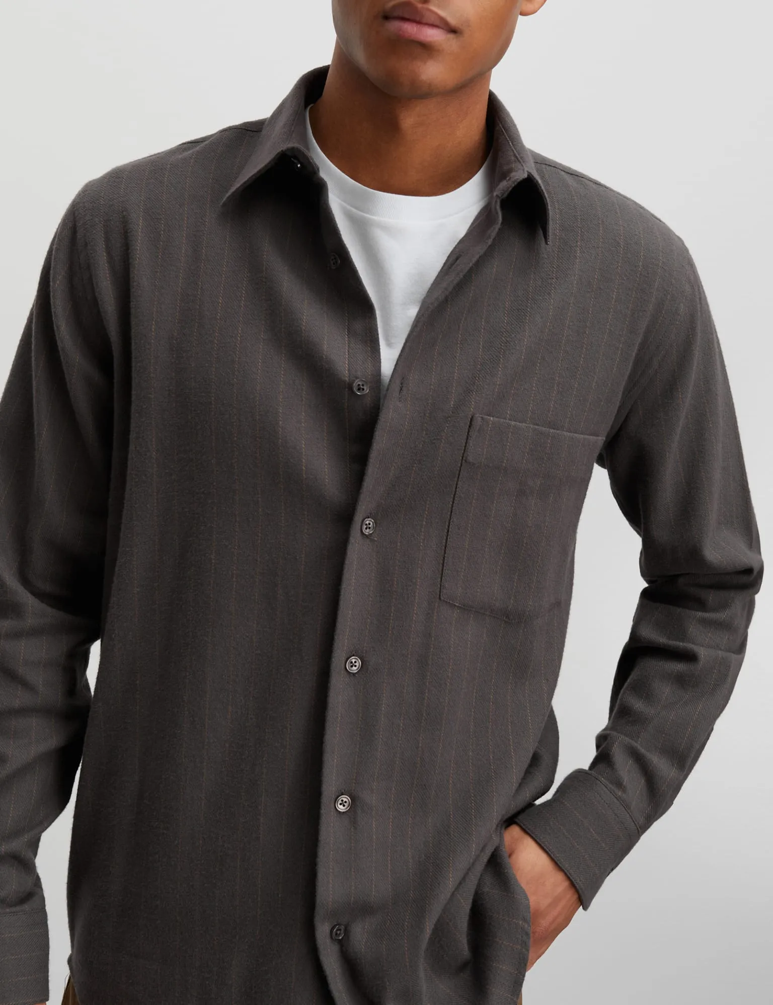 Alaska Flannel Stripe Sune Shirt, Beluga/Desert Palm