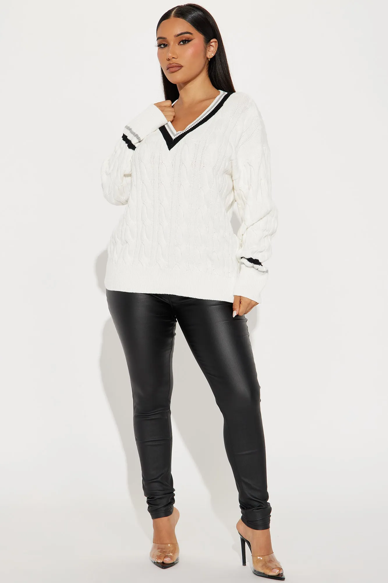 Always Preppy Cable Knit Sweater - White/combo