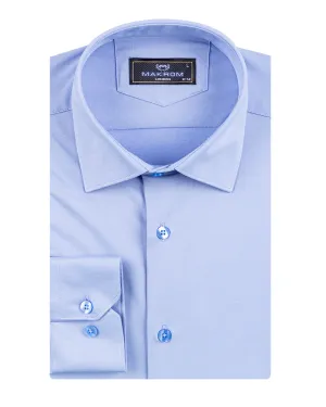 Blue Cotton Plain Stretch Shirt