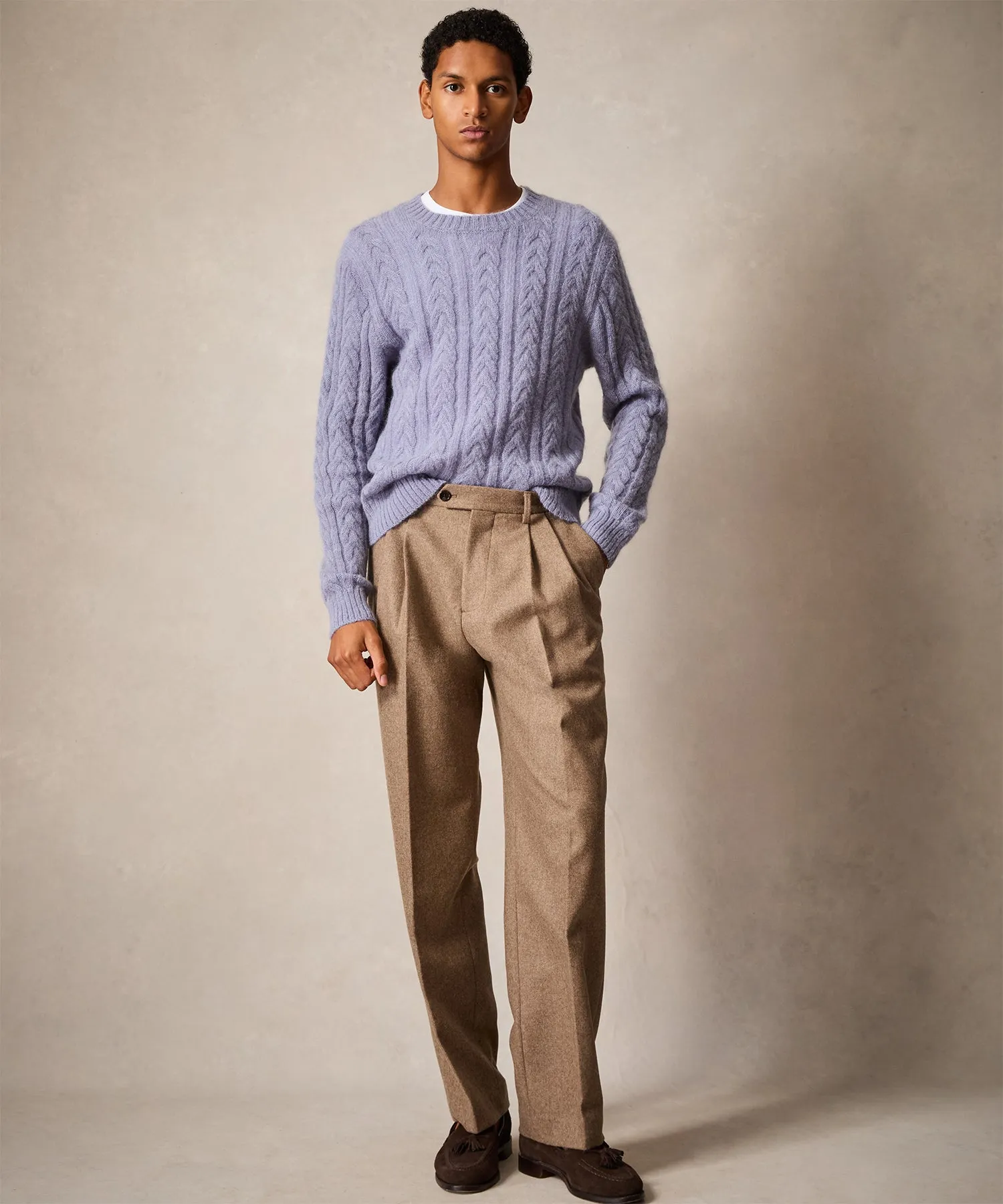 Brushed Cable Knit Crewneck Sweater in Dusty Lavender