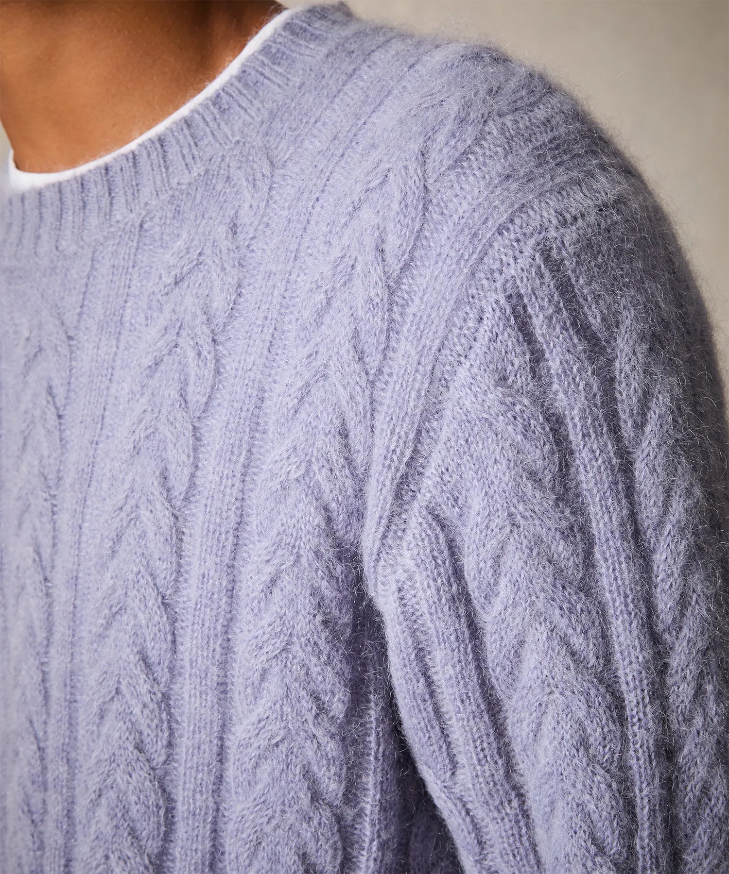 Brushed Cable Knit Crewneck Sweater in Dusty Lavender