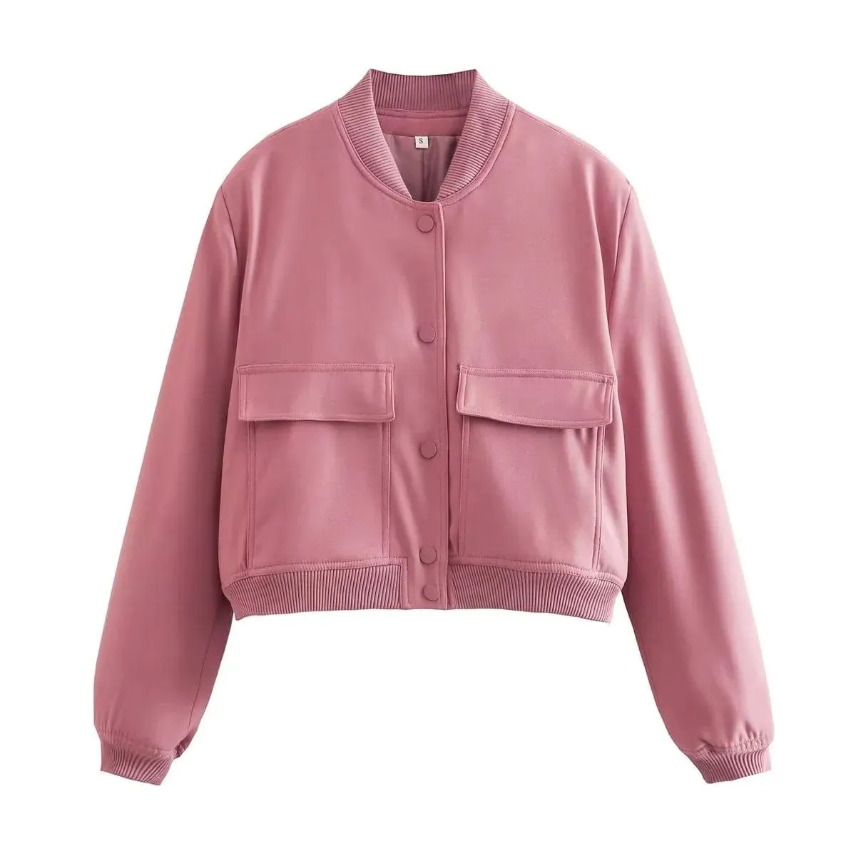 Chic and Timeless: Women's Long Sleeve Fashion Bomber Jacket with Pockets, Vintage-Inspired Outerwear for a Stylish Statement