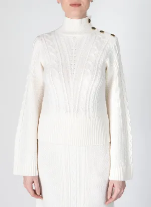 Derek Lam 10 Crosby - Thomas Cable Knit Sweater in Blanc