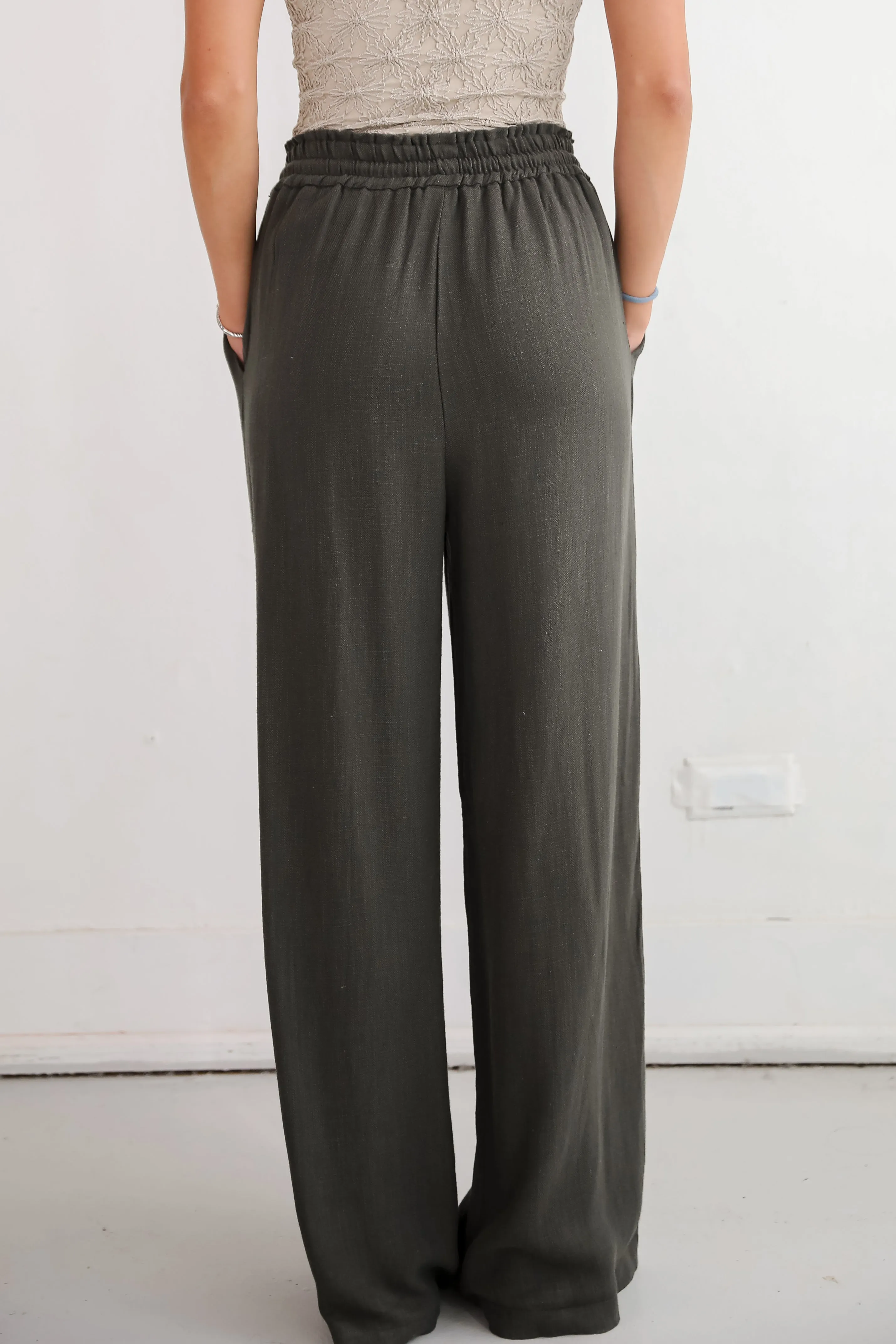 FINAL SALE - Distinctive Charm Olive Linen Pants