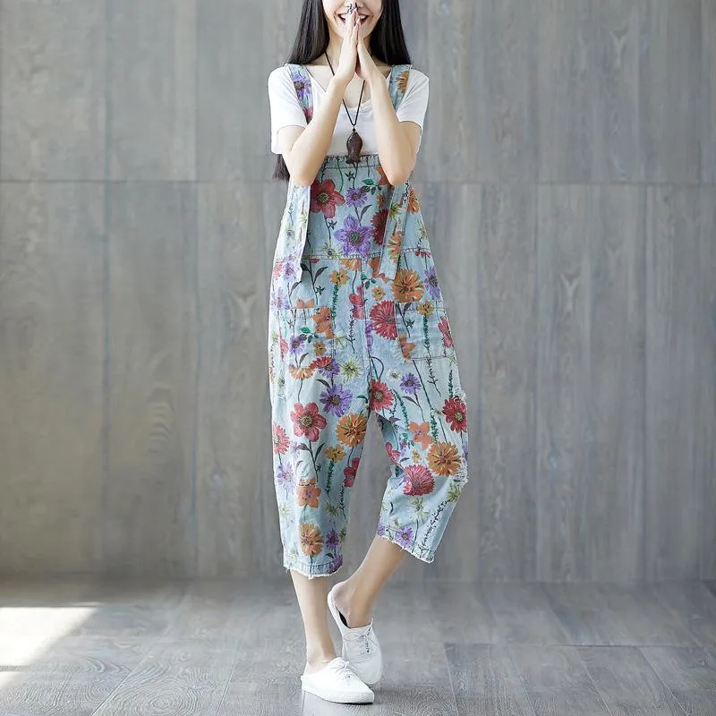 Floral Denim Overall