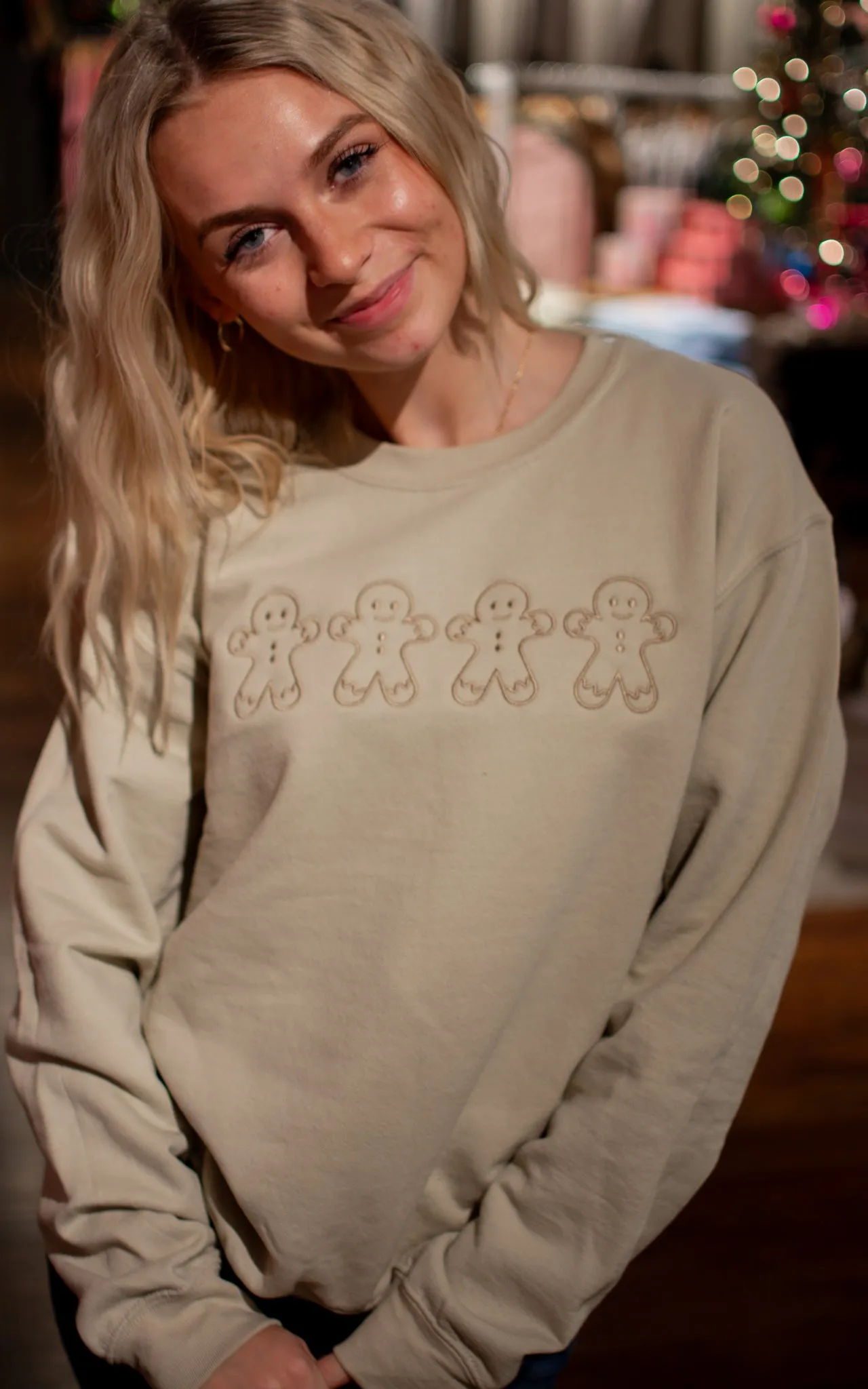 Gingerbread Embroidered Holiday Crewneck