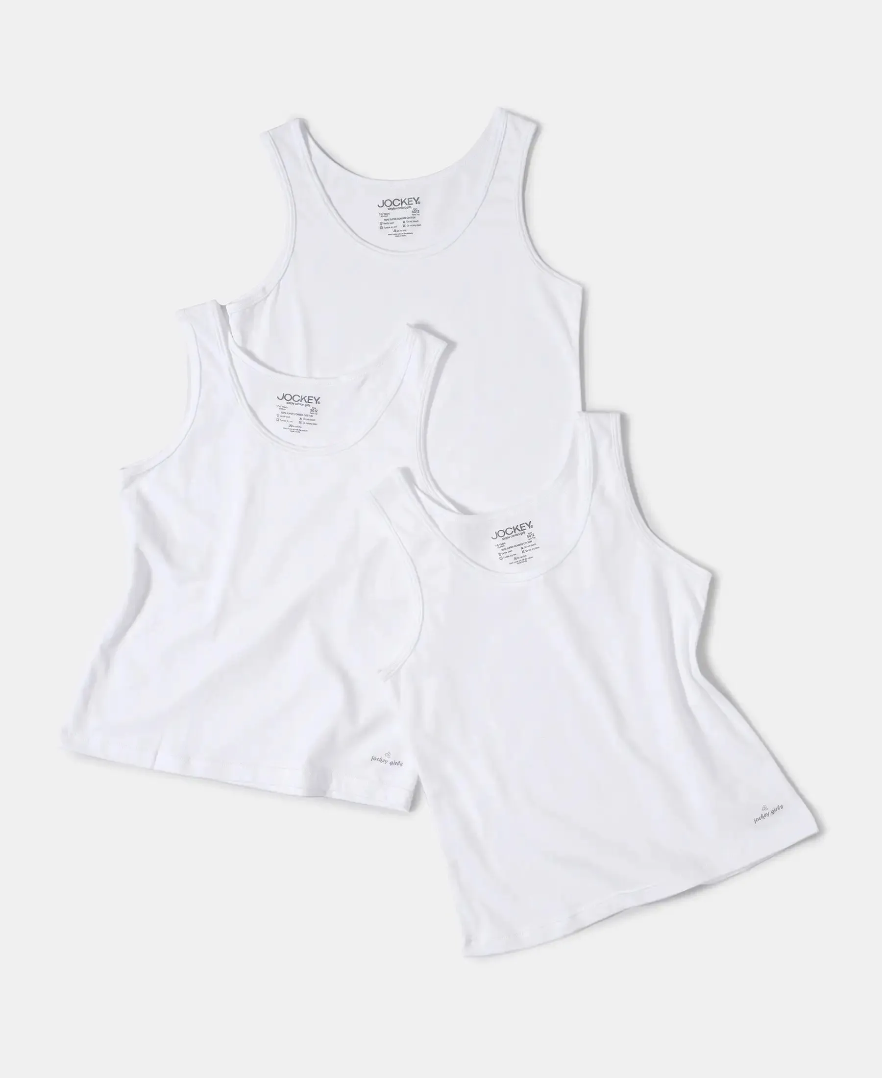 Girl's Super Combed Cotton Solid Inner Tank Top - White (Pack of 3)