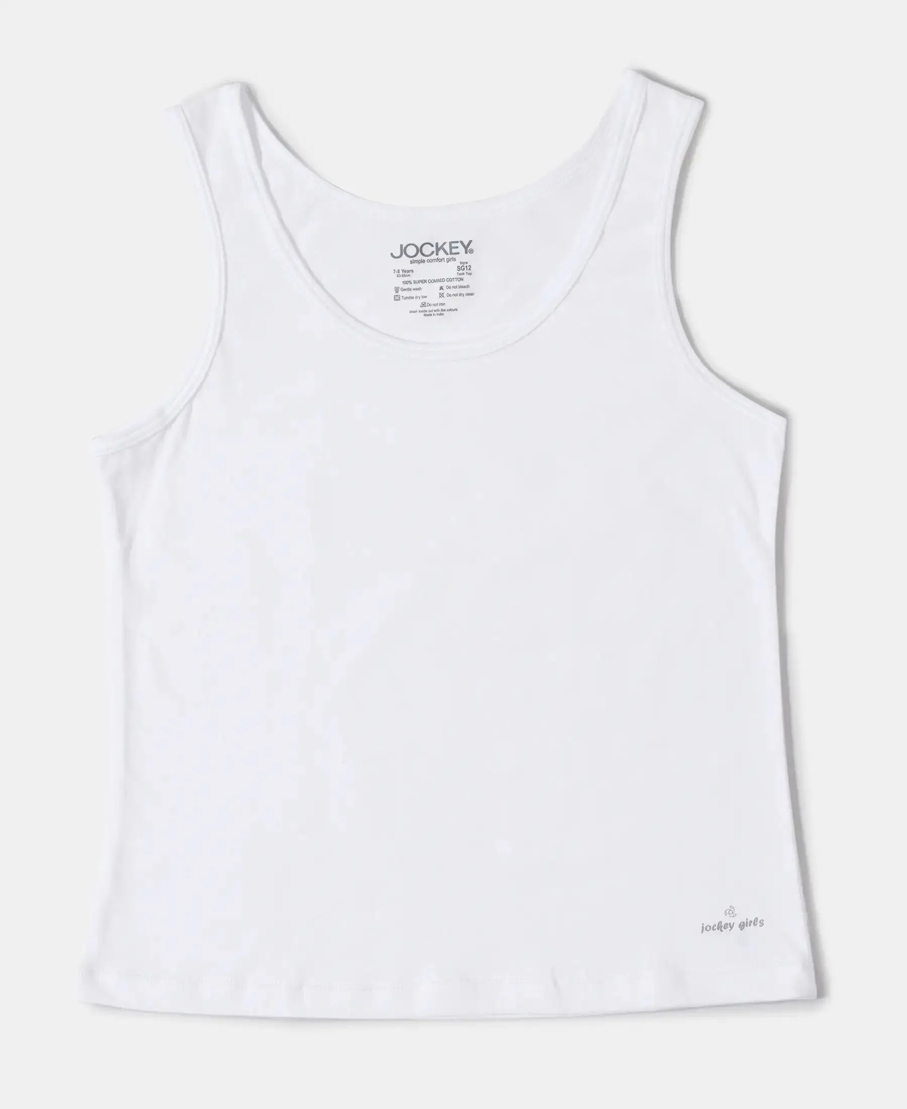 Girl's Super Combed Cotton Solid Inner Tank Top - White (Pack of 3)