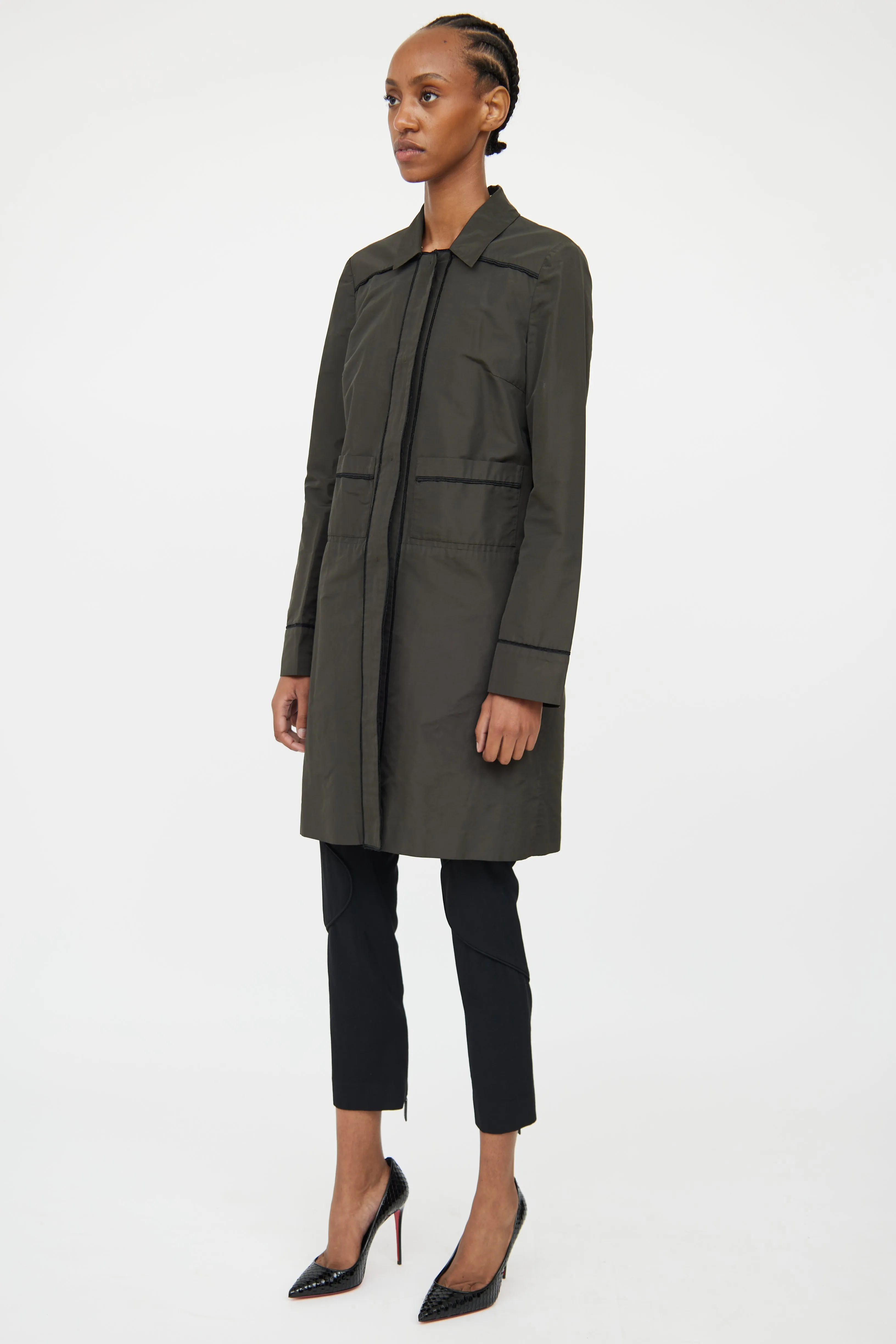 Green & Black Detail Trench Coat