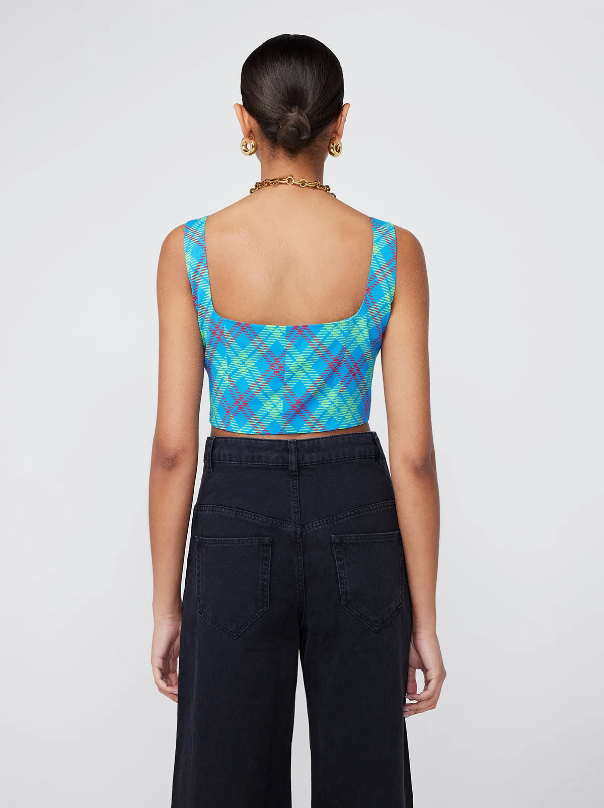 Ines Blue Check Top