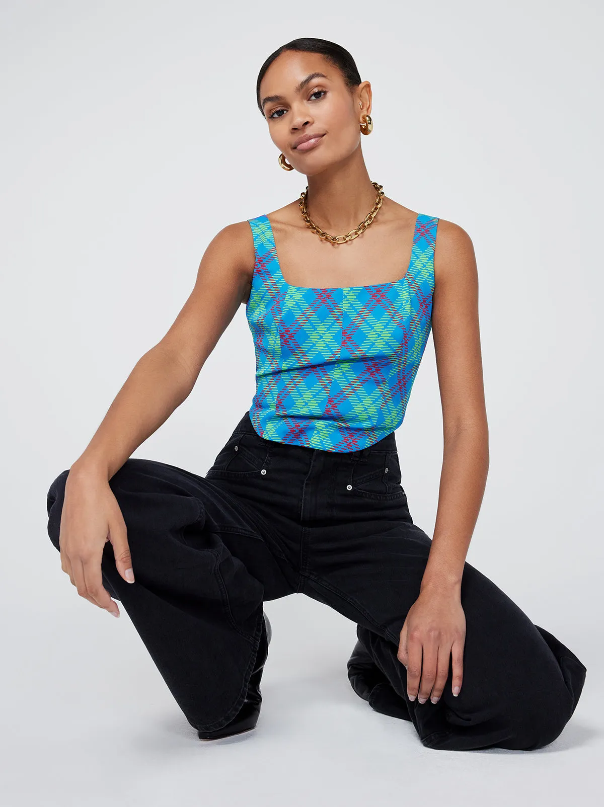 Ines Blue Check Top