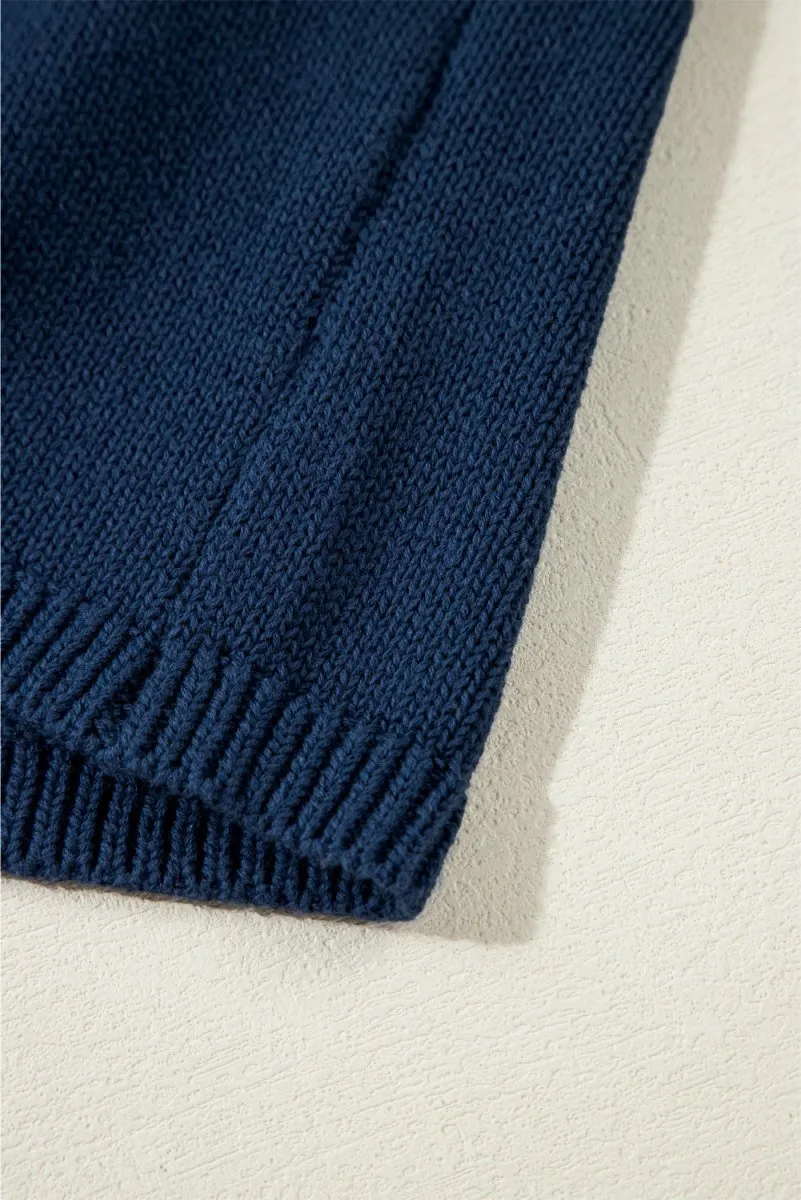 Knitted Navy Blue Star Drop Shoulder Sweater