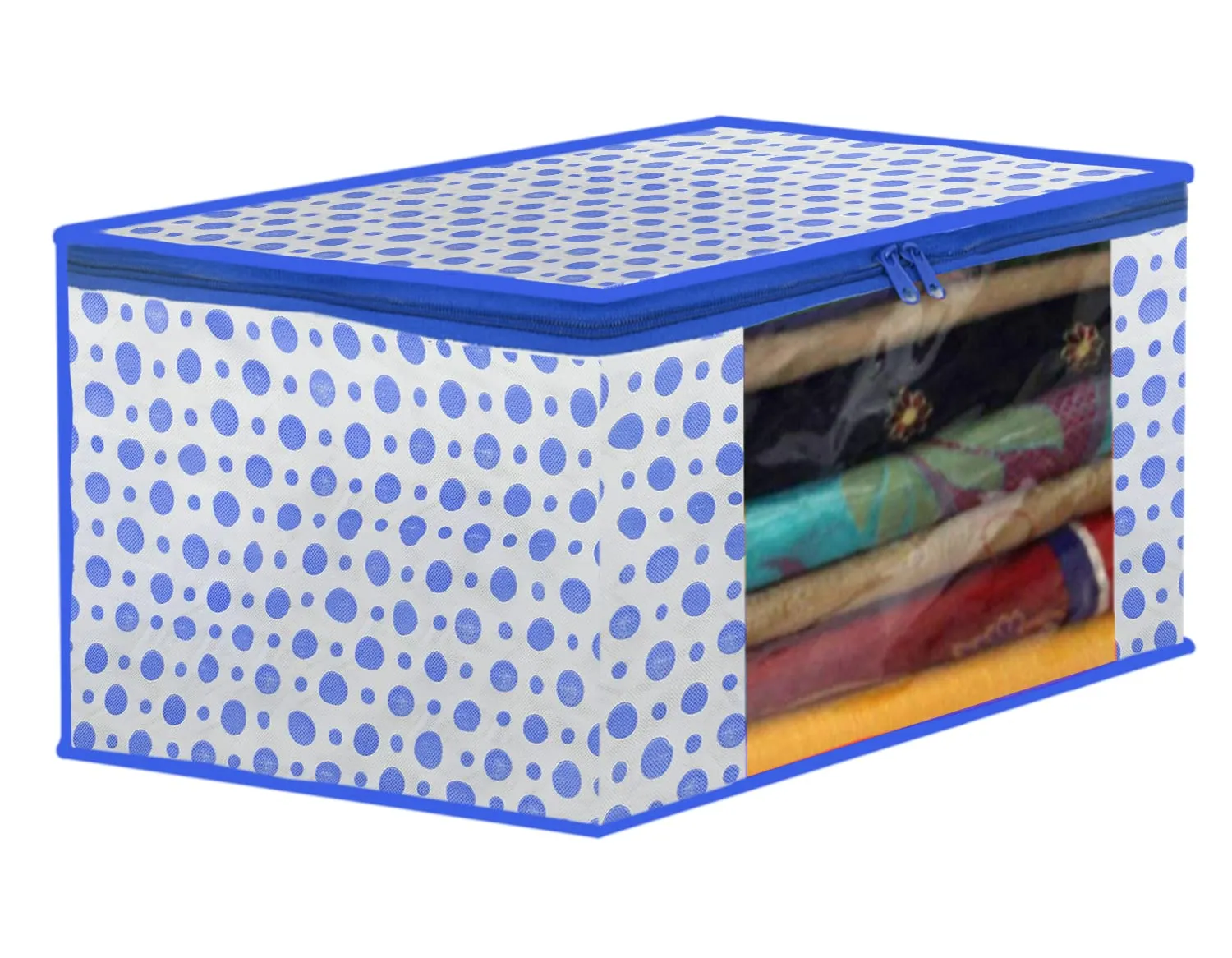 Kuber Industries Dot Printed Foldable, Lightweight Non-Woven Blouse & Saree Cover/Organizer Set With Tranasparent Window- Pack of 6 (Blue)-46KM0469