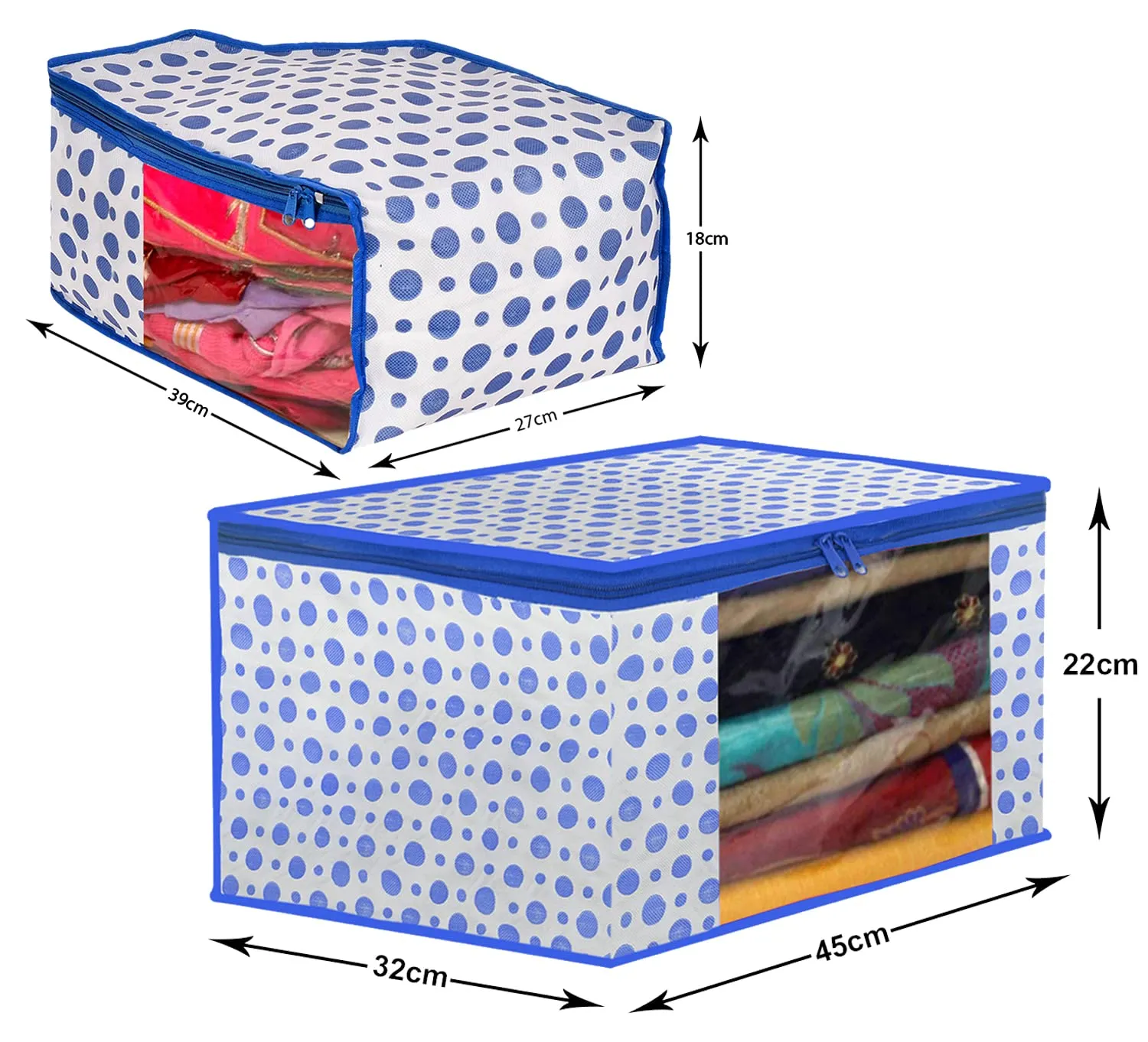 Kuber Industries Dot Printed Foldable, Lightweight Non-Woven Blouse & Saree Cover/Organizer Set With Tranasparent Window- Pack of 6 (Blue)-46KM0469