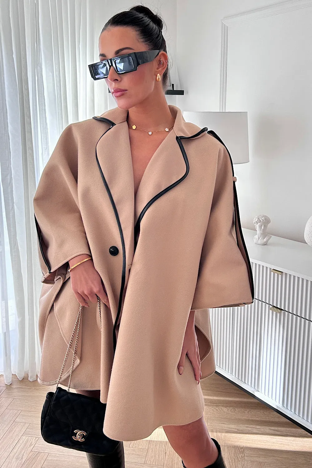 Layla Beige Cape Coat