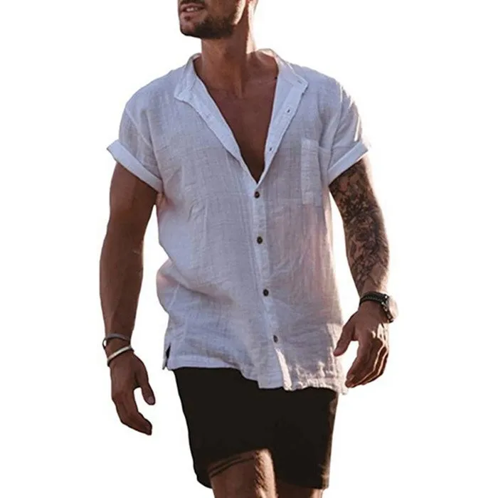 Linen Loose Short Sleeve Pocket Simple Casual Shirt