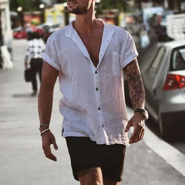 Linen Loose Short Sleeve Pocket Simple Casual Shirt