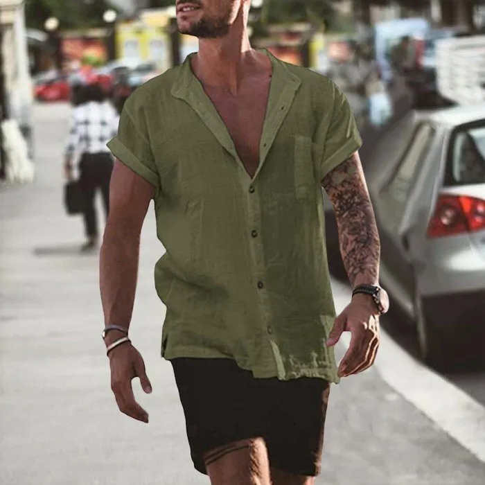 Linen Loose Short Sleeve Pocket Simple Casual Shirt