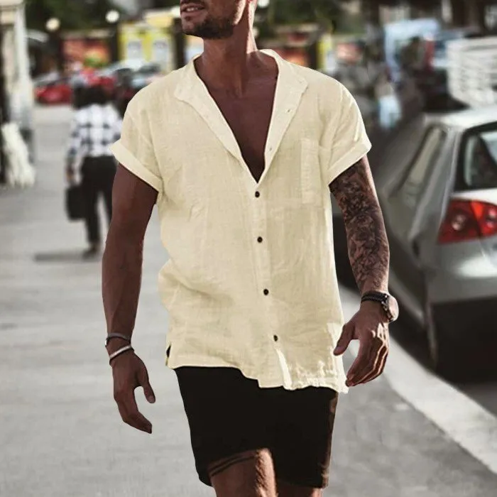 Linen Loose Short Sleeve Pocket Simple Casual Shirt