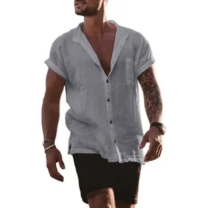 Linen Loose Short Sleeve Pocket Simple Casual Shirt