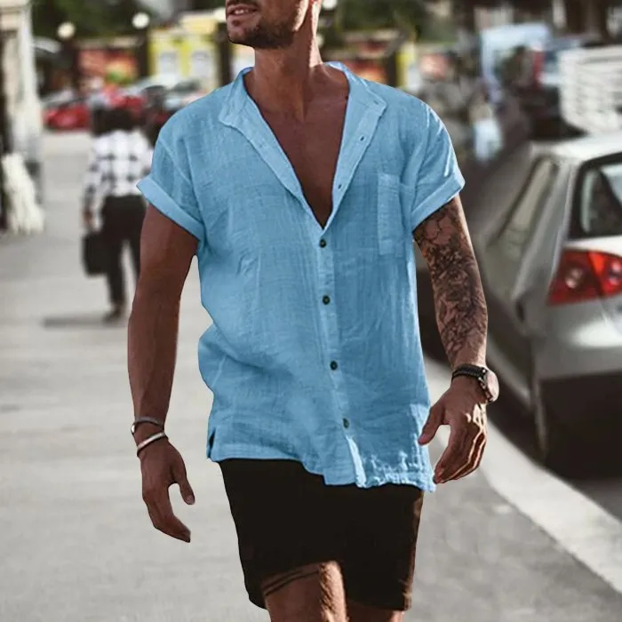 Linen Loose Short Sleeve Pocket Simple Casual Shirt