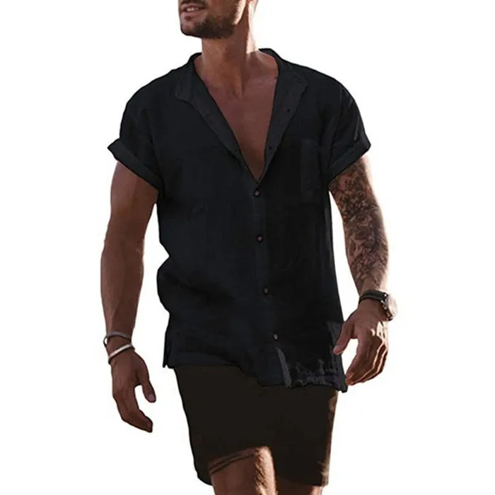 Linen Loose Short Sleeve Pocket Simple Casual Shirt