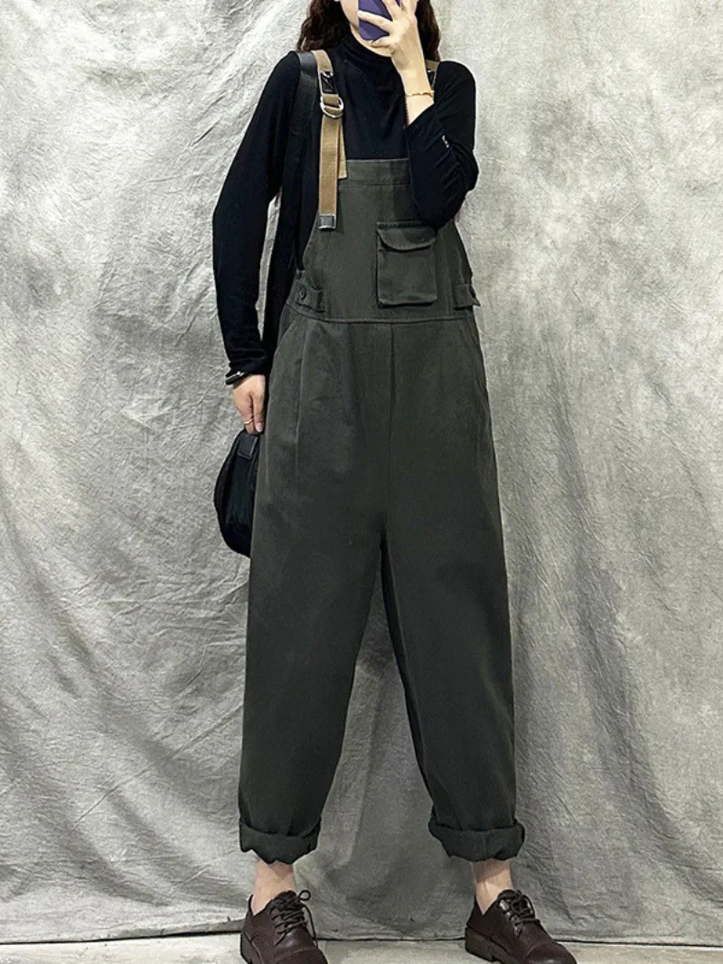 Loose Cotton Western Dungarees Overalls