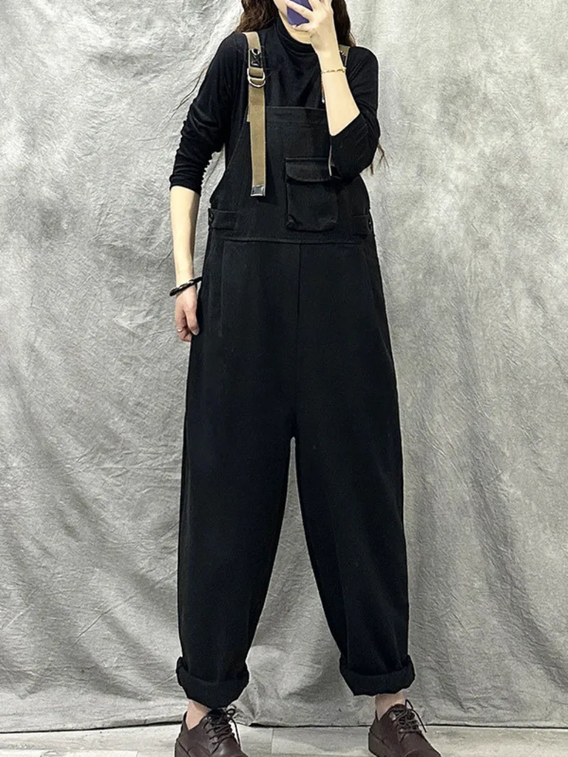 Loose Cotton Western Dungarees Overalls