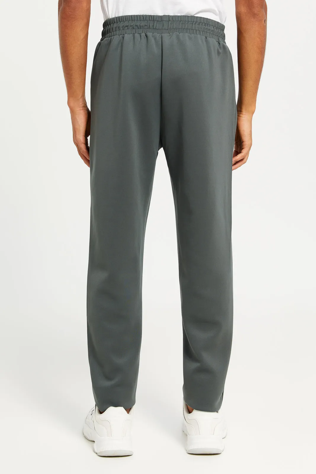 Men Grey Plain Soft Touch Zip Pocket Joggers