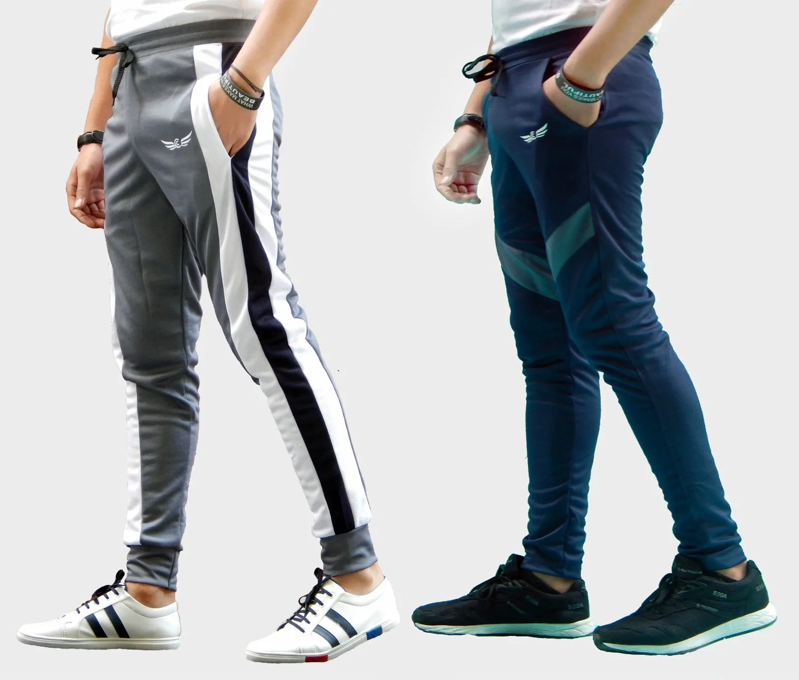 Men Striped Grey/Navy Blue Track Pants (Pack of 2)