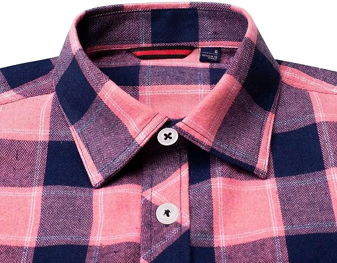 Men's Button Down Regular Fit Long Sleeve Plaid Flannel Casual Shirts Blue/Pink