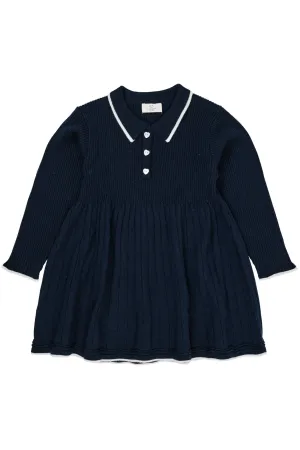 MERINO POLO DRESS - NAVY/CREAM COMBI