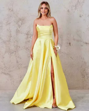 Paola Strapless Gown - Lemon