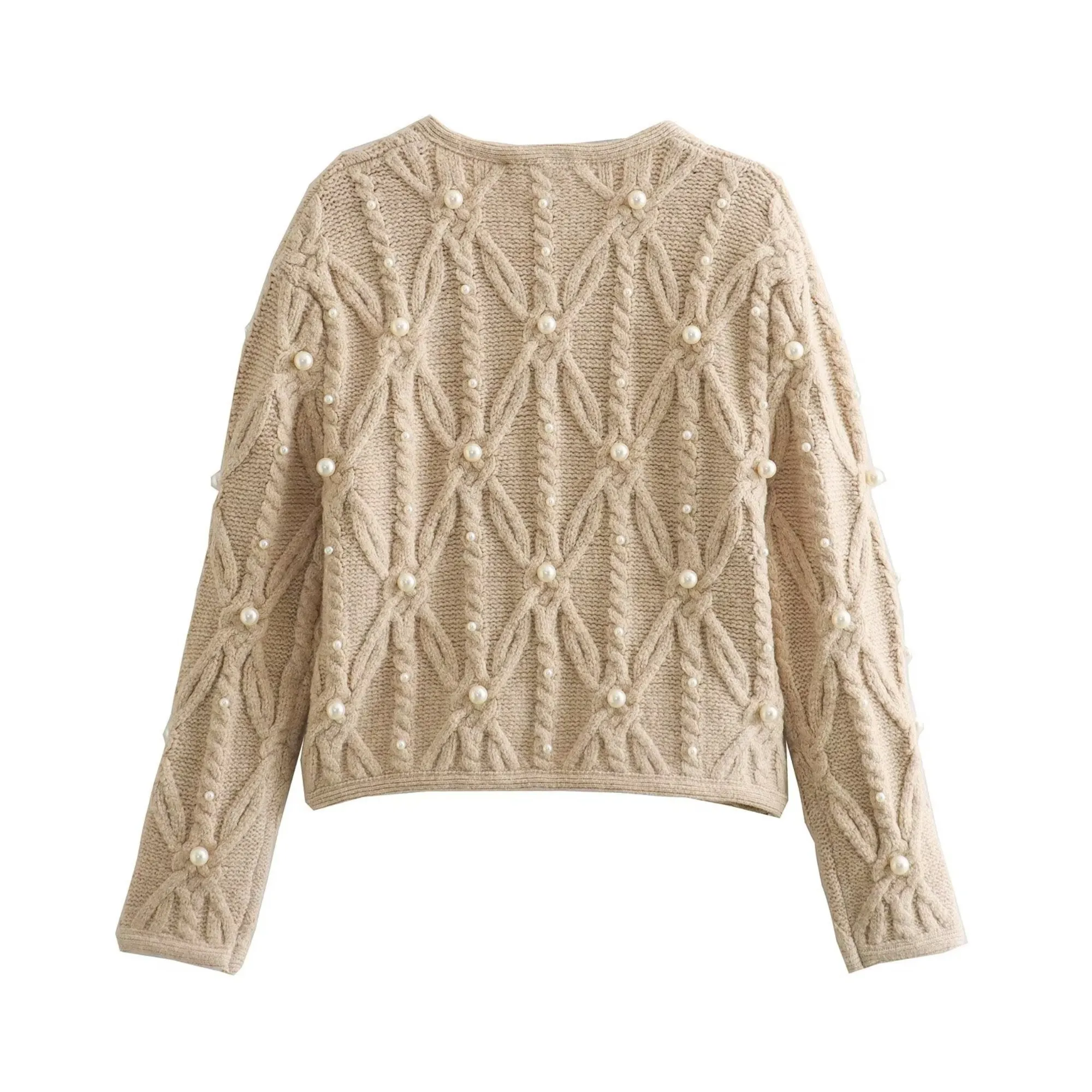 Pre Order:  Cable-Knit Pearl Cardigan Sweater