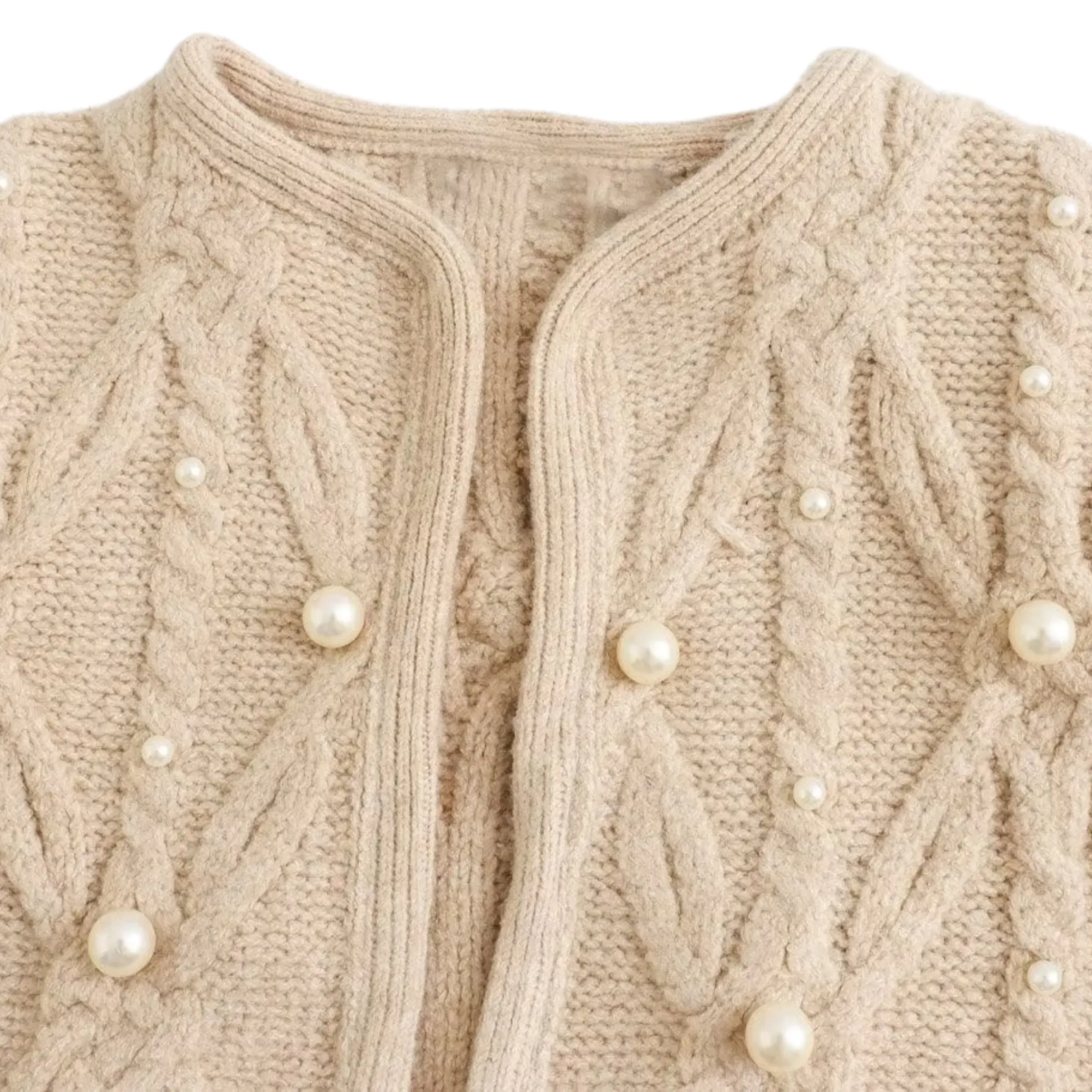 Pre Order:  Cable-Knit Pearl Cardigan Sweater