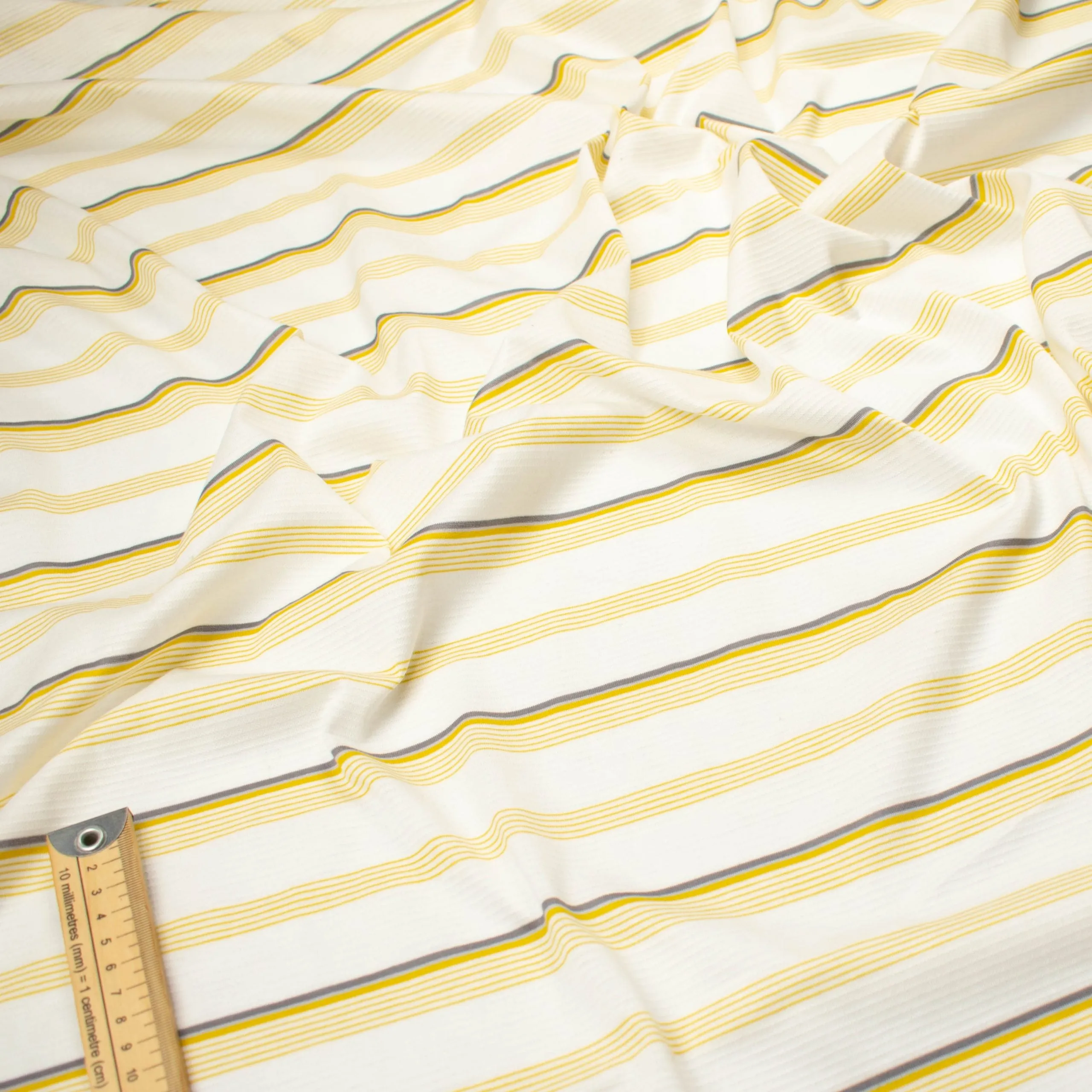 Printed Knits Design-125 White & Yellow Stripes