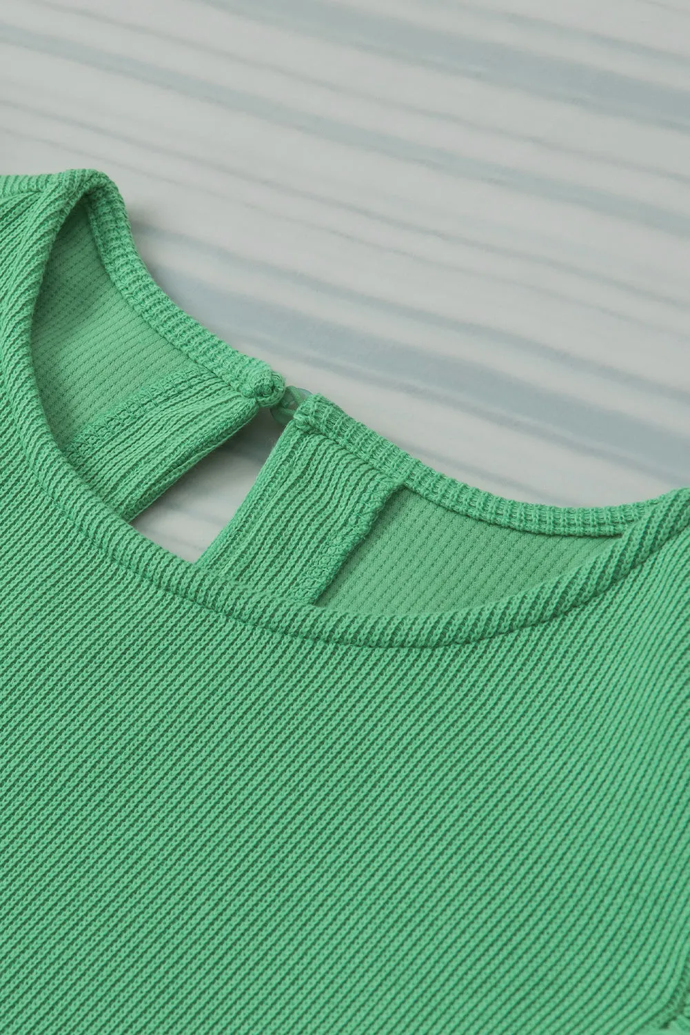 Puffy Ruffle Green Knit Blouse