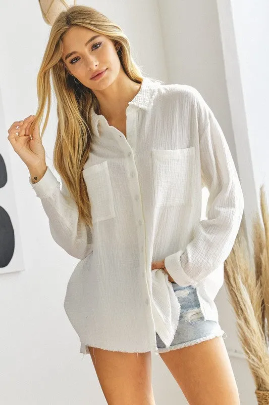 Solid Button Down Long Sleeve Shirt