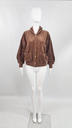 Sonia Rykiel Vintage Womens Brown Velour Bomber Jacket, 1980s