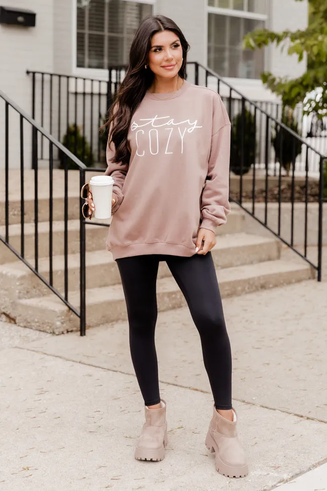 Stay Cozy Mocha Oversized Graphic Sweatshirt