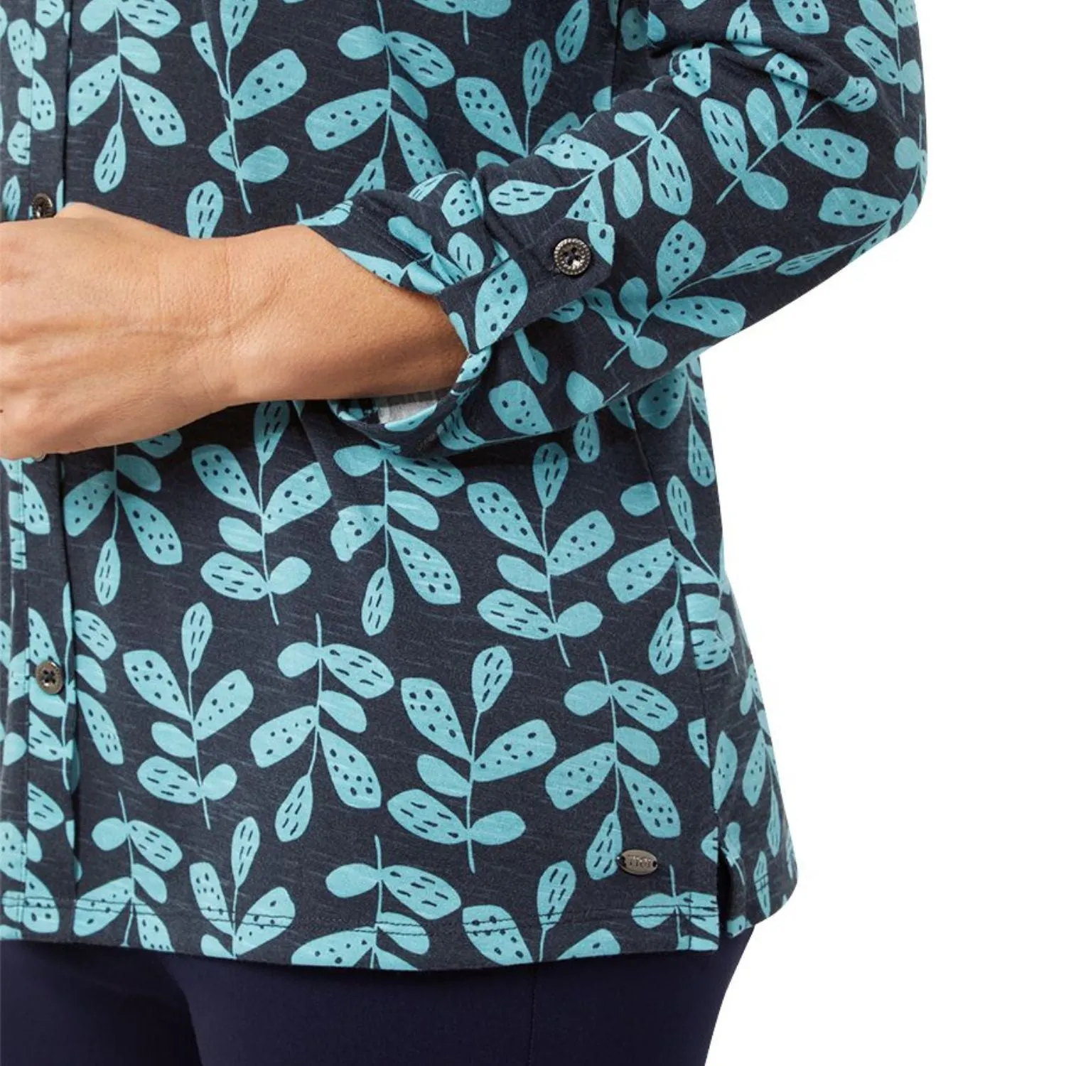 TIGI 22/24 Indigo Eco Leaf Print Button Shirt