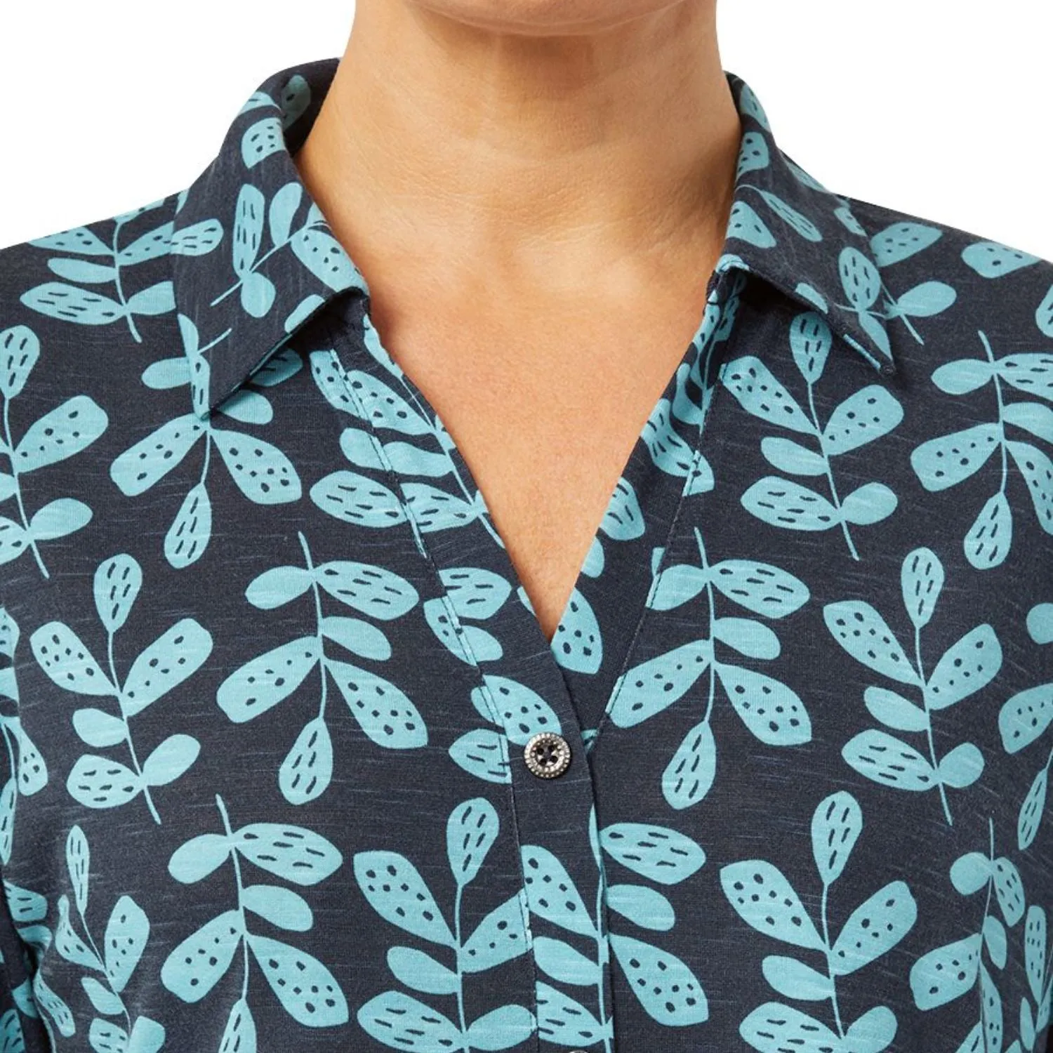 TIGI 22/24 Indigo Eco Leaf Print Button Shirt