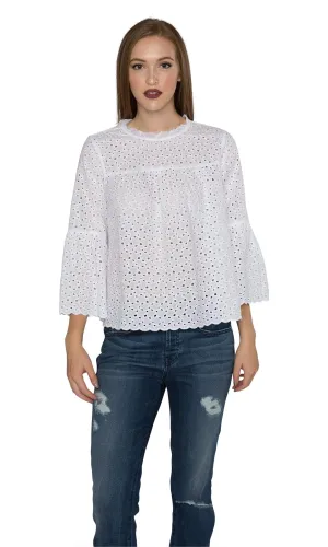 Velvet by Graham & Spencer Gabby Cotton Eyelet Mock Neck Top