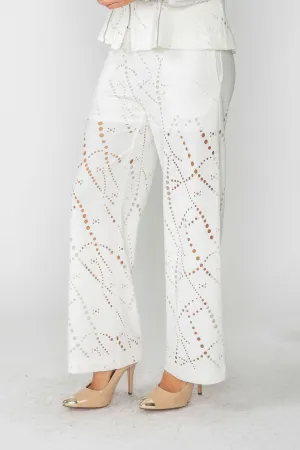 White Perforated Straight Leg Pants