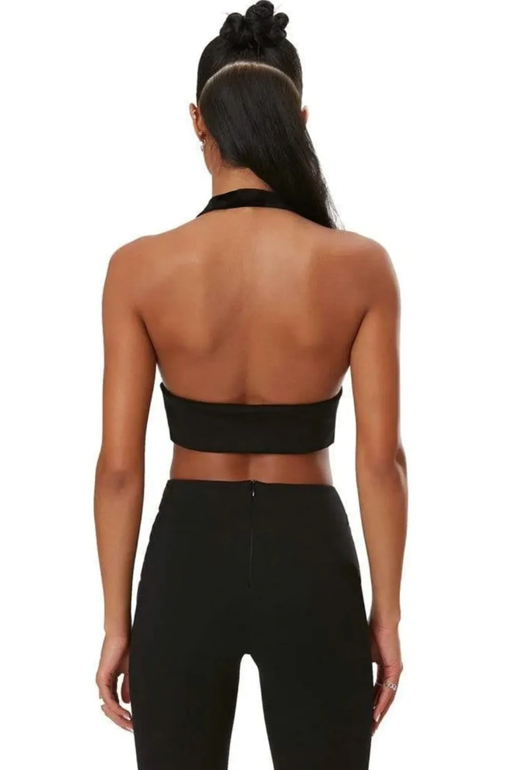 Why So Simple Black Plunge Neckline Crop Top