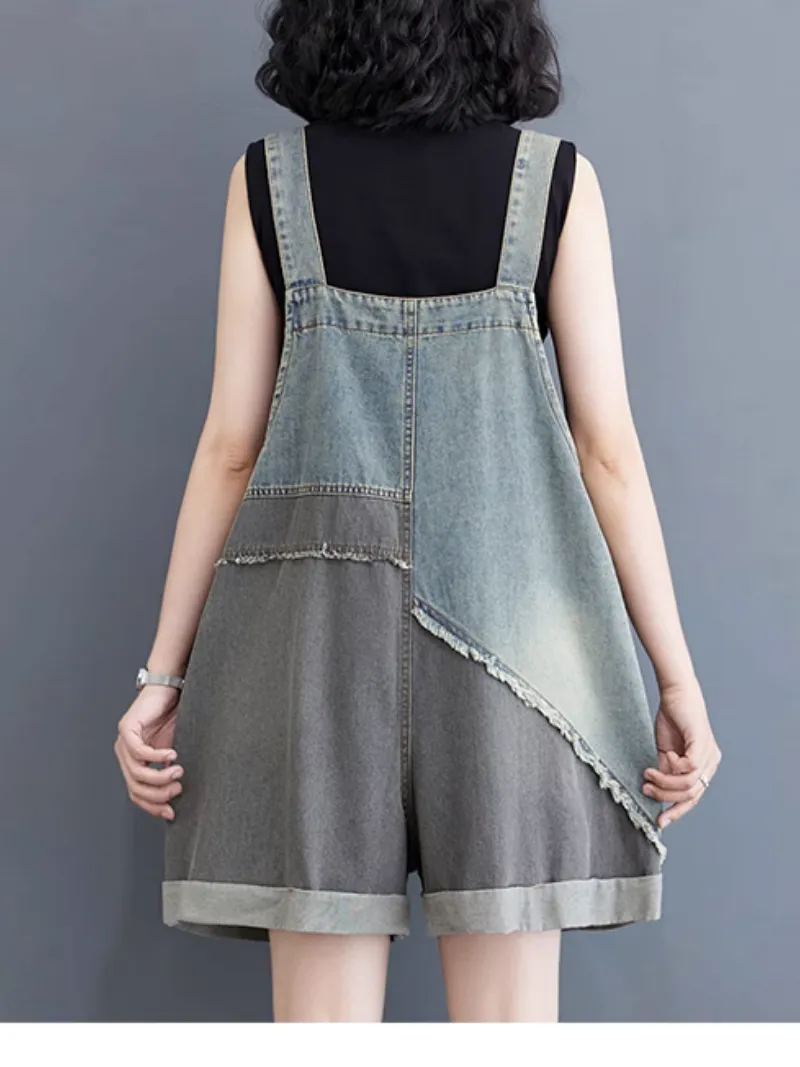 Women's Trendy Casual Contrasting Color Short Overalls Dungarees