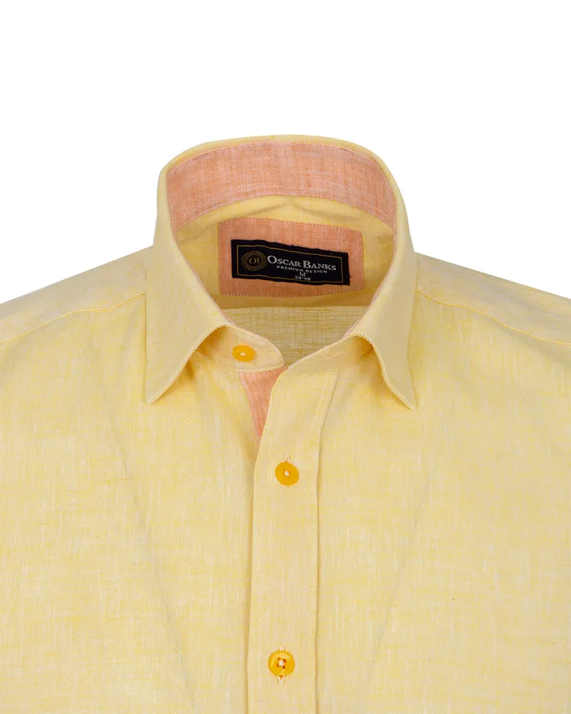 Yellow Linen Plain Short Sleeve Shirt