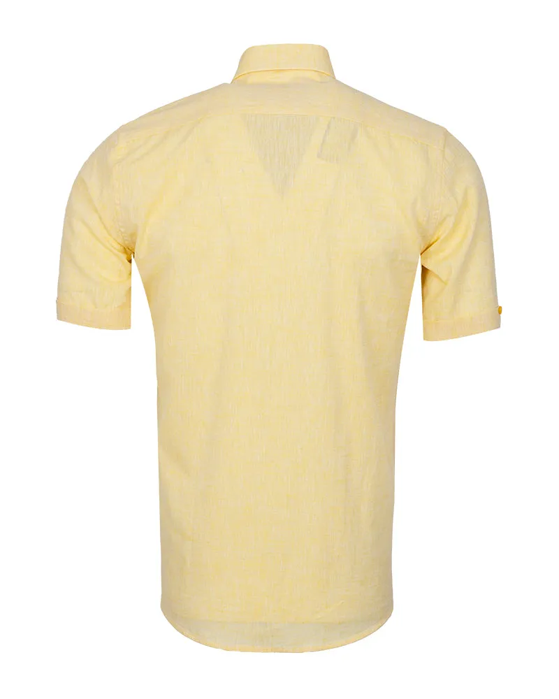 Yellow Linen Plain Short Sleeve Shirt