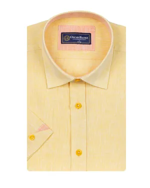 Yellow Linen Plain Short Sleeve Shirt